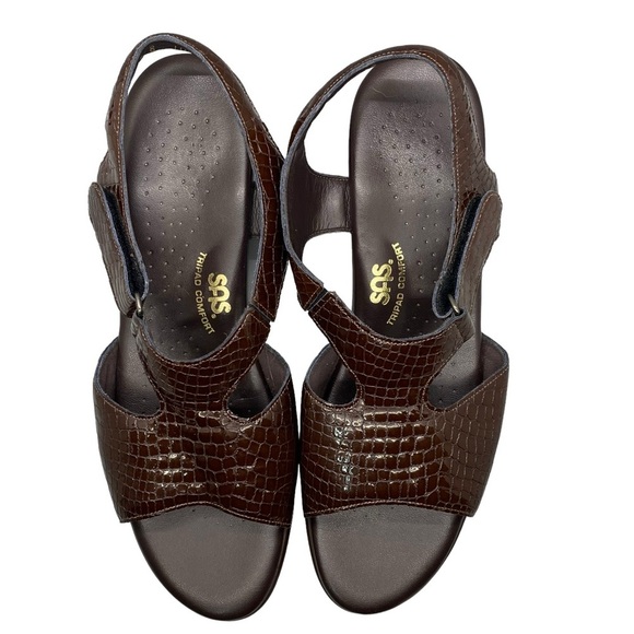 SAS San Antonio Shoemakers Suntimer Sandals Brown Croc Print Leather Comfort 10N - Picture 8 of 13